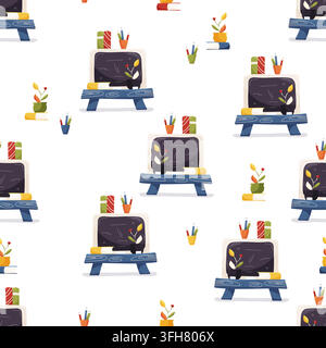 Seamless vector pattern with school blackboards and books Stock Vector