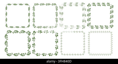 Hand drawn plants, dividers, wreaths, border frames. Circle floral frame with leaves on white background. Vector hand drawn illustration for wallpaper Stock Vector