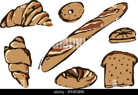 Hand Drawn Artisan Bread Bakery Set Stock Vector