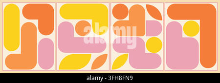 A collection of abstract mid-century modern geometric shapes featuring organic forms and vibrant retro colors in a minimalist contemporary art style. Stock Vector