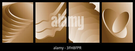 A collection of four contemporary abstract art prints featuring smooth, flowing organic shapes and elegant brown gradients, perfect for modern interio Stock Vector