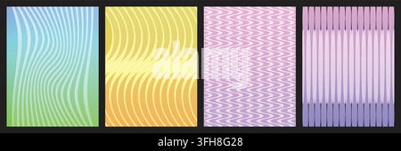A collection of four abstract vector backgrounds featuring smooth wavy lines and vertical striped patterns with colorful gradients, perfect for modern Stock Vector
