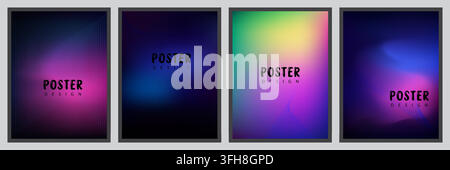 A collection of four vertical posters featuring smooth, colorful gradient backgrounds with subtle halftone textures and modern, clean typography for c Stock Vector