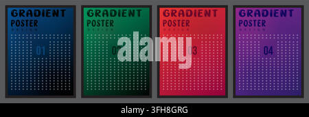 A collection of four minimalist posters featuring vibrant gradient backgrounds, a geometric dot pattern, and bold typography numbered from one to four Stock Vector