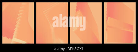 A set of four abstract compositions featuring layered 3D geometric shapes with soft peach and orange gradients, creating a modern minimalist design ae Stock Vector
