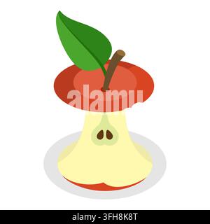 3D Isometric Flat Set of Bitten Apple, Bite Progression. Item 4 Stock Photo