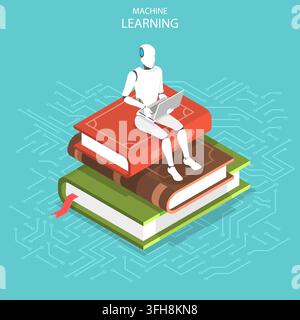 Isometric flat concept of machine learning, Ai, Data mining, chatbot, big data. Stock Photo