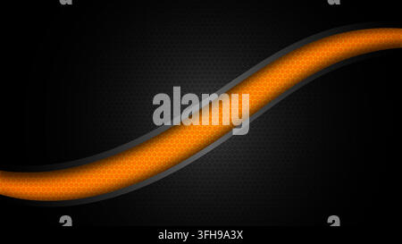 Abstract dark technology background with glowing orange honeycomb wave and sleek metallic gray border for futuristic digital design and banner layout Stock Vector