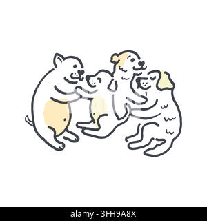 Hand drawn line art illustration of three playful bear cubs on a white background. Stock Vector