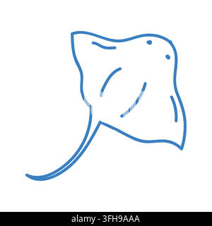 Hand drawn line art illustration of a stingray on a white background. Stock Vector