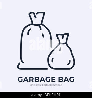 Garbage bag line icon. Trash sack linear vector illustration. Thin sign of tied waste packages for rubbish, disposal, cleanup, sanitation, recycling Stock Vector
