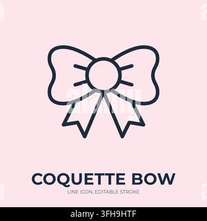 Coquette bow line icon. Ribbon accessory linear vector illustration. Thin sign of tied loops with trailing ends for feminine fashion, romantic decor Stock Vector