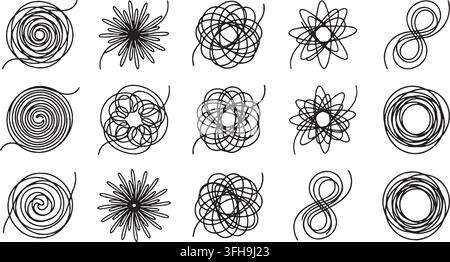 Delicate outline spiral and flower icons for minimalist branding, wedding stationery, and elegant packaging design accents Stock Vector