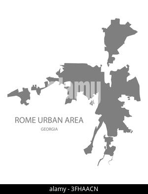 Modern flat vector map of Rome Urban Area, Georgia, United States. Detailed area boundary silhouette in grey on a white background. Stock Vector