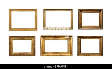 Collection of antique gilded picture frames isolated on white background Stock Photo