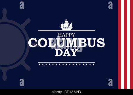Happy columbus day greeting card design with ship wheel and vintage sailing ship icon Stock Vector