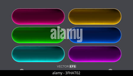 Set of colorful glossy web buttons with modern shiny design. Perfect for user interface and banner elements. Vector illustration. Stock Vector