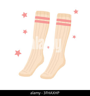 Cream knee high socks with pink stripes vector illustration isolated on white Stock Vector