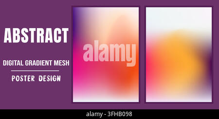 A creative poster design featuring two vertical panels with smooth, vibrant digital gradient mesh patterns in warm and cool color palettes. Stock Vector