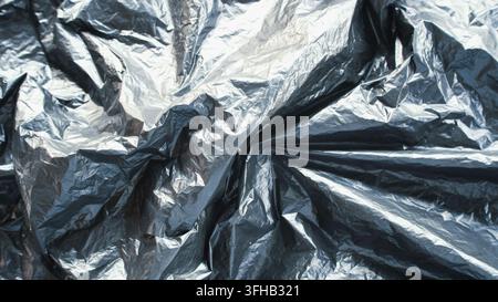 Black Plastic Trash Bag Texture Abstract Wrinkled Surface Stock Photo