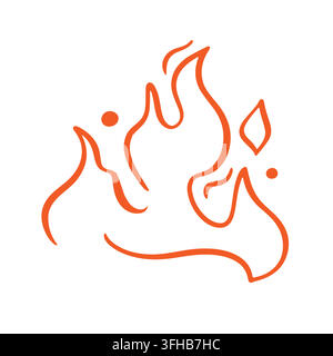 Hand drawn flame fire icon in doodle outline style Stock Vector