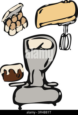 Hand Drawn Baking Mixer Tools Set Stock Vector