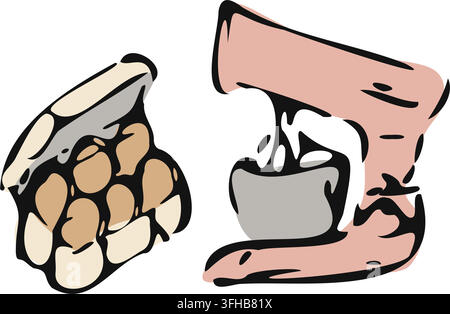 Hand Drawn Eggs Mixer Baking Set Stock Vector