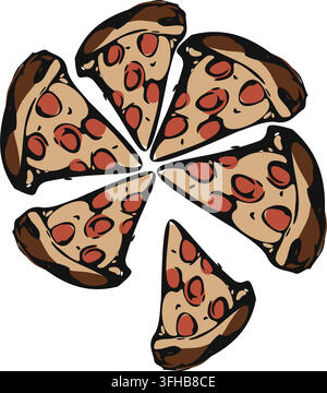 Hand Drawn Pizza Slices Food Set Stock Vector