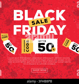 Black Friday Sale Square Social Media Post Banner with Coupons Stock Vector