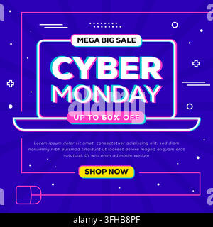 Cyber Monday Sale Square Banner Design Laptop Screen Vector Stock Vector