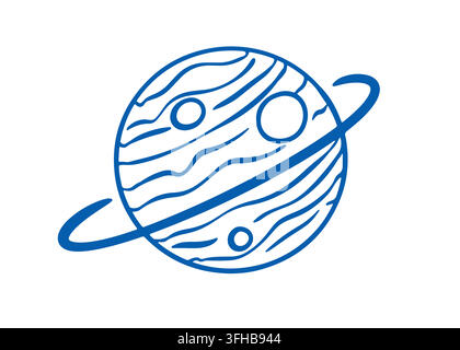 Minimal ringed planet outline icon, outer space Stock Vector