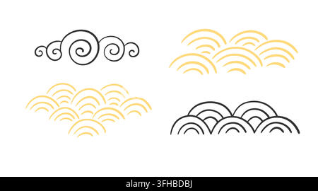 Set of Asian inspired wave and cloud ornaments Stock Vector