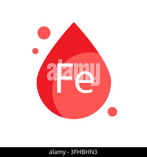 Iron element icon with blood drop in flat style Stock Vector