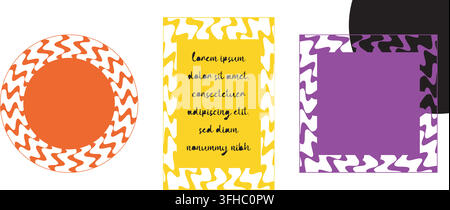 Abstract Sun ray poster set, outline ornament style, geometric modern graphic design, circle square rectangle shape template, text space box Stock Vector