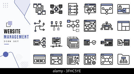 Website management icon set for internet domain administration workflow concept Stock Vector
