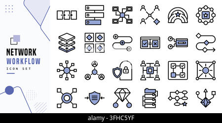 Network workflow icon set for data connectivity and technology process concept Stock Vector