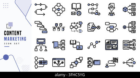 Content marketing icon set for digital promotion strategy workflow concept Stock Vector