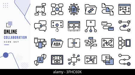 Online collaboration icon set for team communication and digital workflow routine Stock Vector