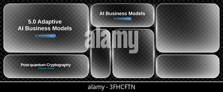 Glass morphism rectangle and ui glassmorphism box with 3d translucent button. Hud cta transparent and liquid effect frame with text frosted png. Matte Stock Vector