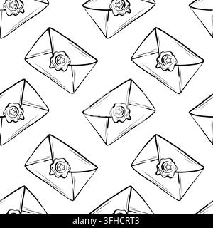 Christmas envelope pattern with wax seals, folded letters, vector seamless repeat. Repeated correspondence motifs feature ornate circular seals and Stock Vector