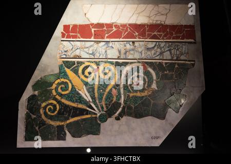 Trier, Germany - 13 Nov 25: Colorful Roman mosaic floor fragment preserved in the Rhineland State Museum Trier in Germany. Stock Photo