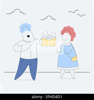 Mail service and correspondence delivery concept illustration, receiving letters. Stock Vector