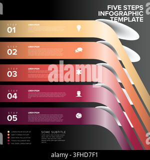 This infographic template features five steps displayed on colorful gradient banners. Use this professional infographic template to visualize your pro Stock Vector