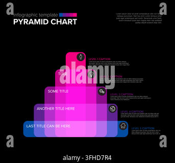 This infographic template features a vibrant pyramid chart with five levels. Use this pyramid chart to visualize hierarchy or steps in a professional Stock Vector