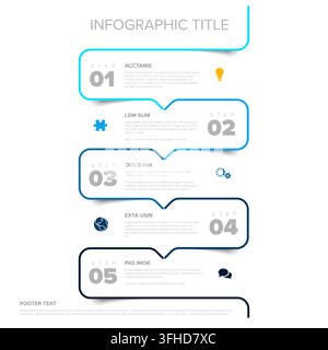 Professional infographic template featuring five sequential steps on a curved timeline. This infographic design helps visualize processes and timeline Stock Vector