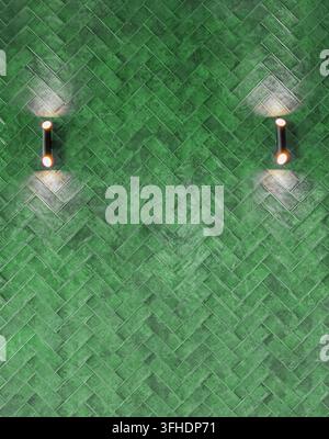Elegant home decor concept showing deep Green tiled surface with symmetry and accent lighting. Great for luxury real estate marketing and professional Stock Photo