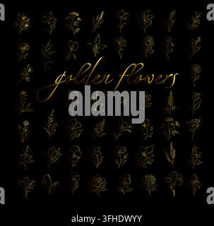 Golden flowers set. Vector illustration Stock Vector