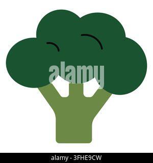 Green broccoli icon with branching stalk in minimal flat style. Vector isolated illustration on white background.  Stock Vector