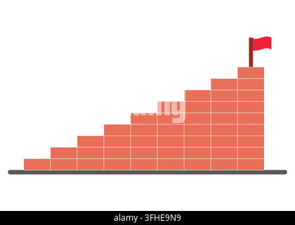 Flat vector illustration depicting career progression or business success with brick block stairs leading up to a red target flag on top. Stock Vector