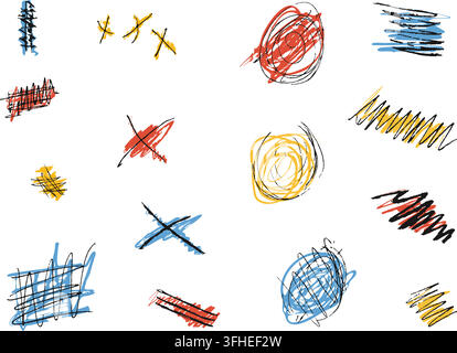 Hand Drawn Color Scribble Marks Set Stock Vector